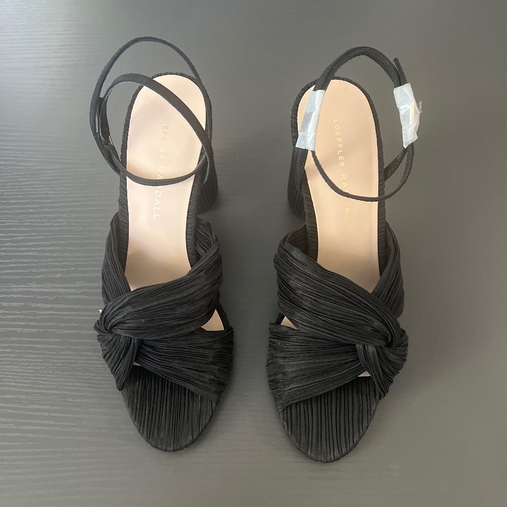 5. Loeffler Randall Women's Reed Pleated Twist Sandals, Black, 7.5